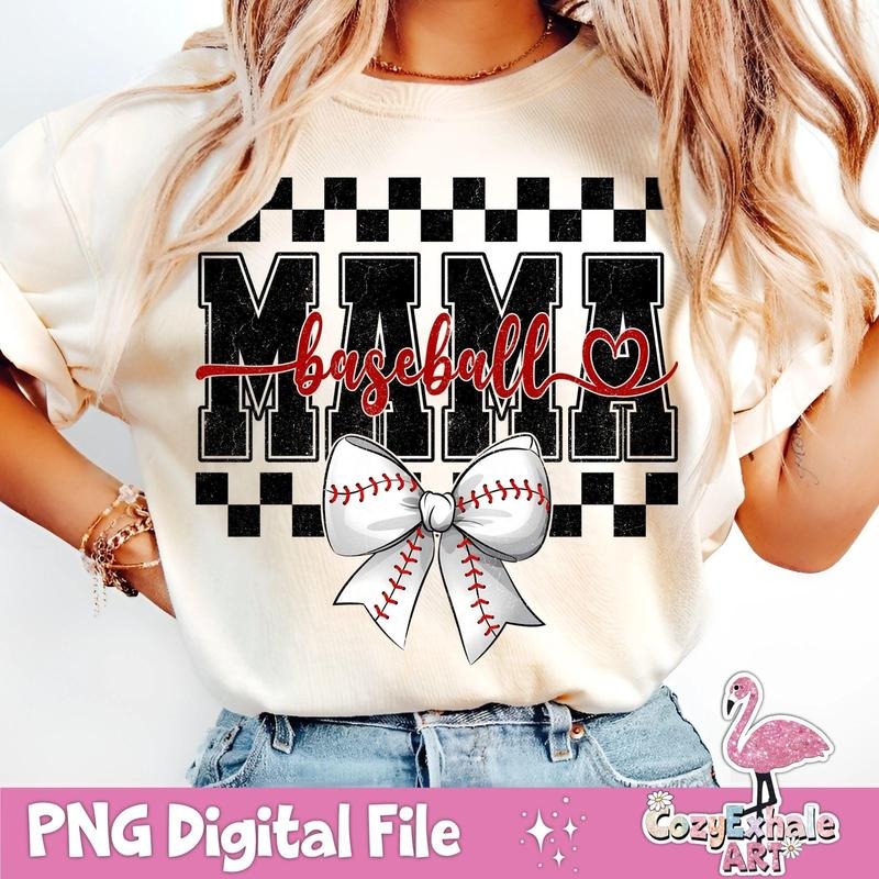 [Sale To 45% Off] Retro Checkered Baseball Mama T-Shirt, Coquette Game Day Baseball Mom Shirt, Trendy Baseball Original Art for Baseball Lover