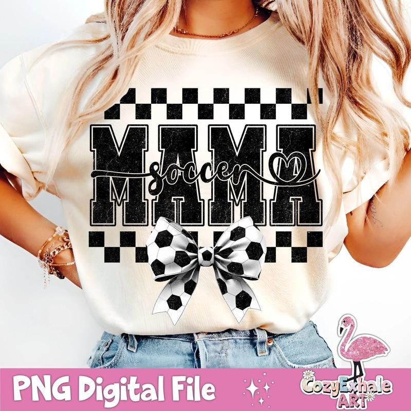 [Sale To 45% Off] Retro Checkered Soccer Mama T-Shirt, Coquette Game Day Soccer Mom Shirt, Trendy Soccer Art, Varsity Mama T-Shirt