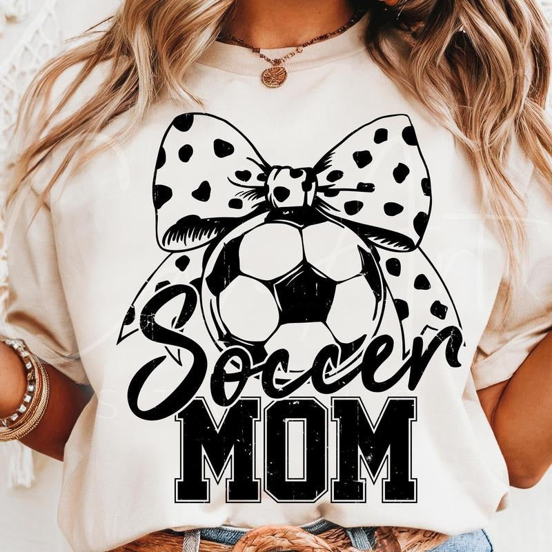 [Sale To 45% Off] Soccer Mom  T-Shirt, Polka Dot Bow, Soccer Ball  T-Shirt, Sports Mom  T-Shirt, Cricut Cut File Soccer Mom Shirt, Gift Ideas