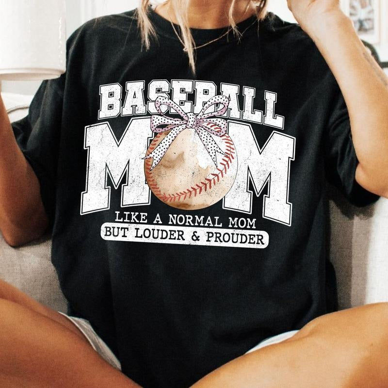 [Sale To 45% Off] baseball Mama T-Shirt, Loud  Proud Cheer Mom, Varsity Game Day T-Shirt, Retro Checked baseball Bow, Trendy baseball Gift