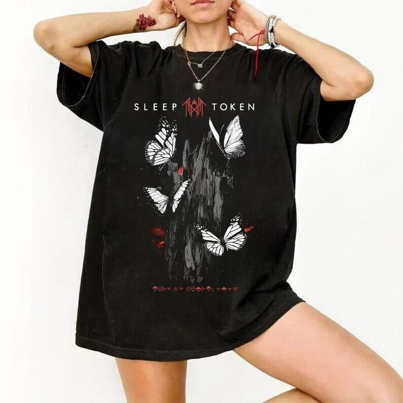 [ Sale Up To 40% ] Sleep Token Butterflies Band Logo T-Shirt, Sleep Token Merch Rock Music Tee Gifts for Fans Men Women Top Unisex