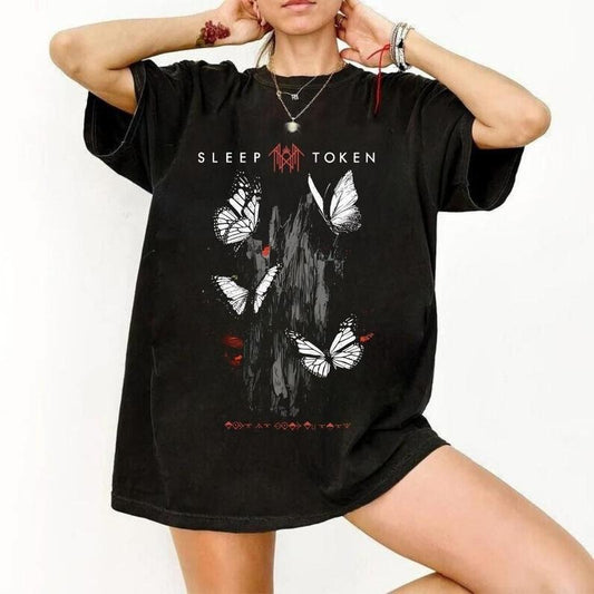 [ Sale Up To 40% ] Sleep Token Butterflies Band Logo T-Shirt, Sleep Token Merch Rock Music Tee Gifts for Fans Men Women Top Unisex