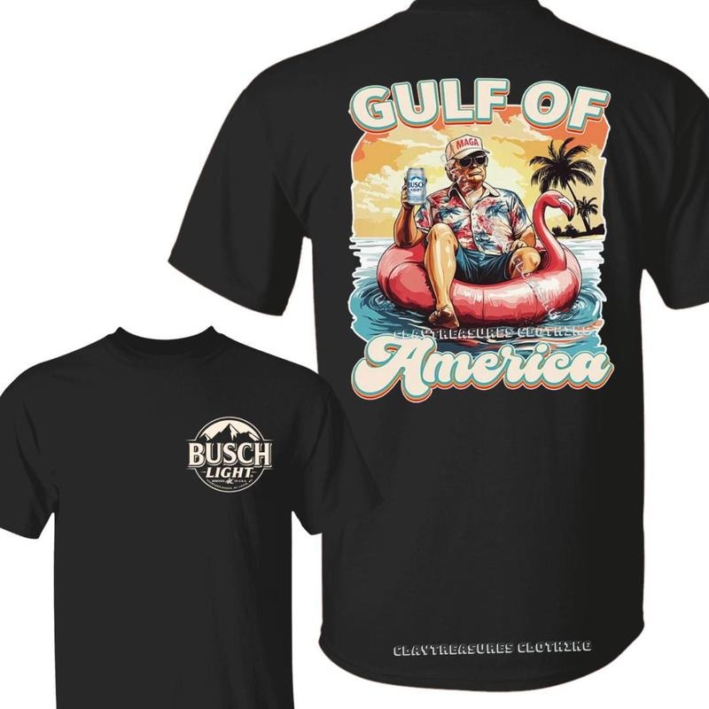 [Sale Up To 40%] Trump Gulf Of America With Bush Light Beer Tshirt Gulf Coast 2025 Shirt Texas Mississippi Florida Vintage 90s Beach Gulf Beach Retro