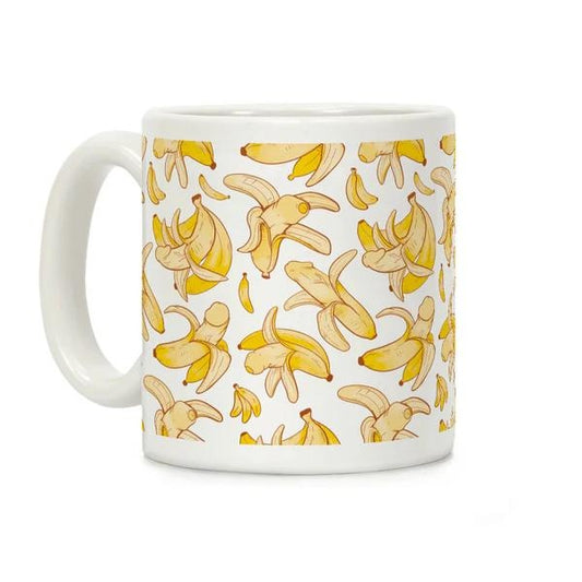 [Sale Up To 50%] Cottage Core Coffee Mug_Banana penis pattern- 11 oz or 15 oz Ceramic Drinkware with Large Handles, Printed in the USA, Handy for Coffee and Tea - Reusable