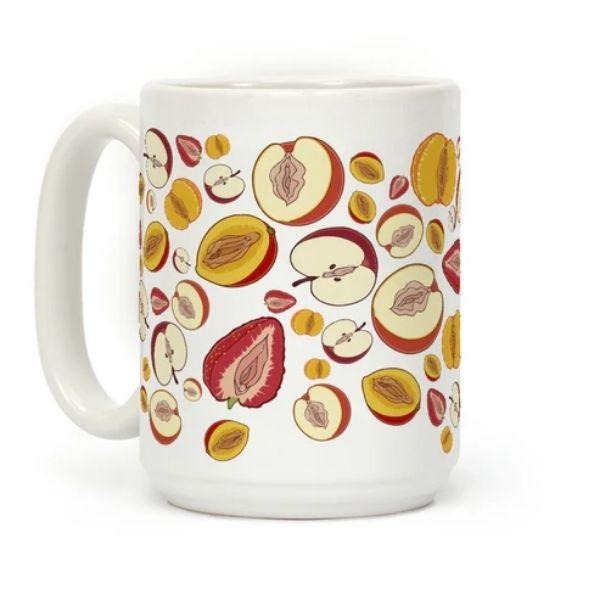 [Sale Up To 50%] Fruity Vaginas Pattern Coffee Mug- 11 oz or 15 oz Ceramic Drinkware with Large Handles, Printed in the USA, Handy for Coffee and Tea - Reusable