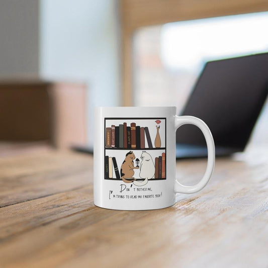 [Sale Up To 50%] Funny Cat Book Mug, Gift for Cat Moms and Dads, 11oz Coffee Cup for Readers