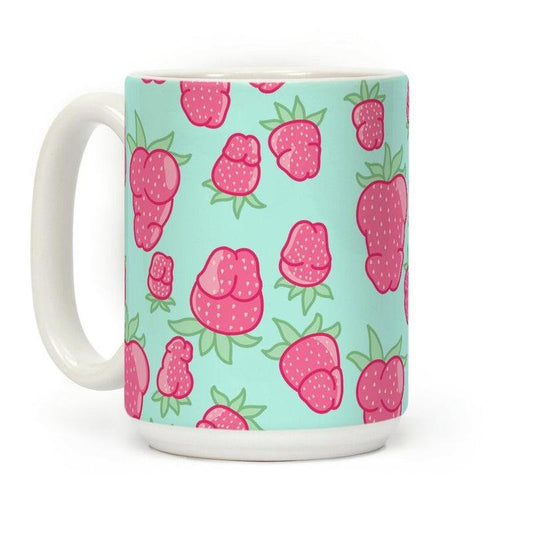 [Sale Up to 50% ]  Strawberry Peens Pattern Coffee Mug 11 oz or 15 oz Ceramic Drinkware with Large Handles, Printed in the USA