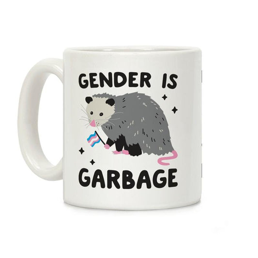 [Sale Up to 50% ] Gender Is Garbage Trans Opossum Coffee Mug,  11 oz or 15 oz Ceramic Drinkware with Large Handles, Printed in the USA