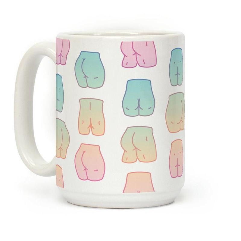 [Sale Up to 60% ] Kawaii Pastel Butt Pattern Coffee Mug,  11 oz or 15 oz Ceramic Drinkware with Large Handles, Printed in the USA