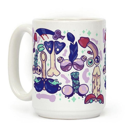 [Sale Up to 60% ] Phallic Witchy Things Pattern Coffee Mug,  11 oz or 15 oz Ceramic Drinkware with Large Handles, Printed in the USA