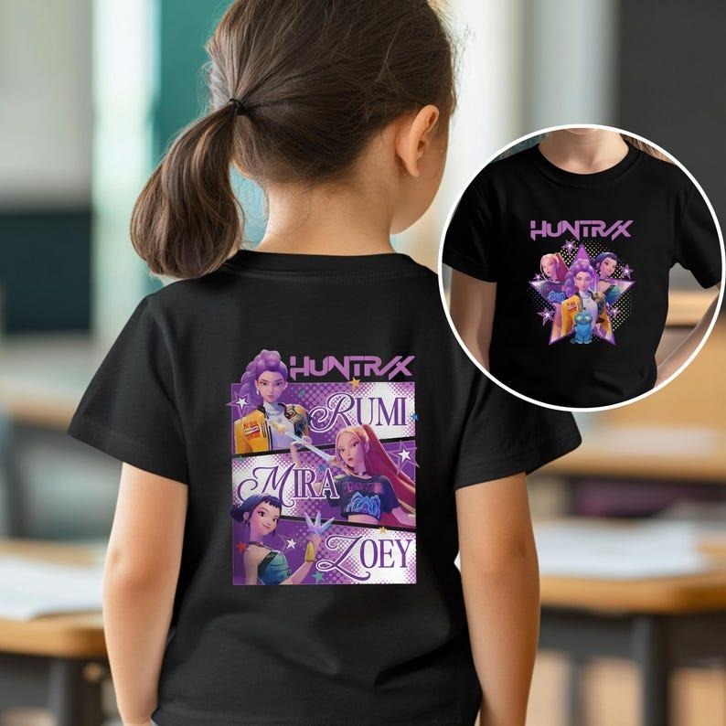 [Sale up To 30%] Kids Kpop Demon Hunters T-Shirt - Rumi, Mira & Zoey Anime Youth Style Tee, Unisex T-Shirt