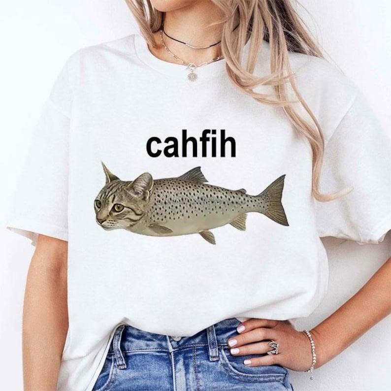 [Sale up to 30%] Cah Fih Misspelled Fish Meme T Shirt, Retro Meme Graphic,Retro Gift for Men & Women T-Shirt