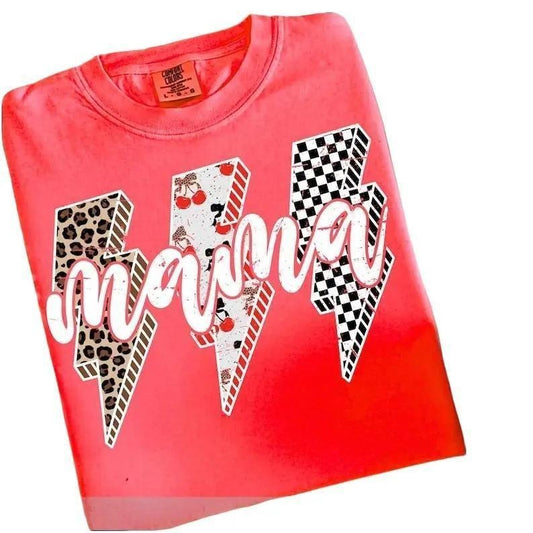 [Sale up to 30%] Comfort Colors Leopard Checker Cherry Letters ,Trendy Mama T-Shirt
