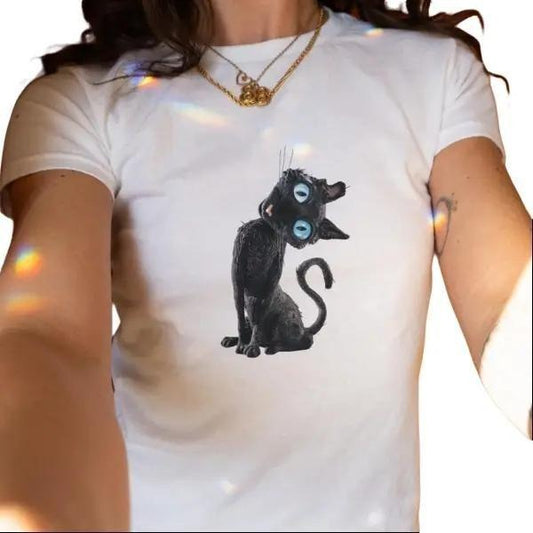 [Sale up to 30%] Coraline Black Cat Baby Tee, Y2k 90s Style Baby Tee,Vintage Movie baby shirt for cat lovers crewneck fabric