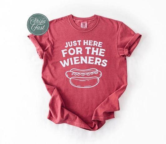 [Sale up to 50%]  Comfort Colors Just Here For The Wieners Shirt, Funny 4th of July Tee, Retro Hot Dog BBQ Shirt, Independence Day Graphic T-Shirt