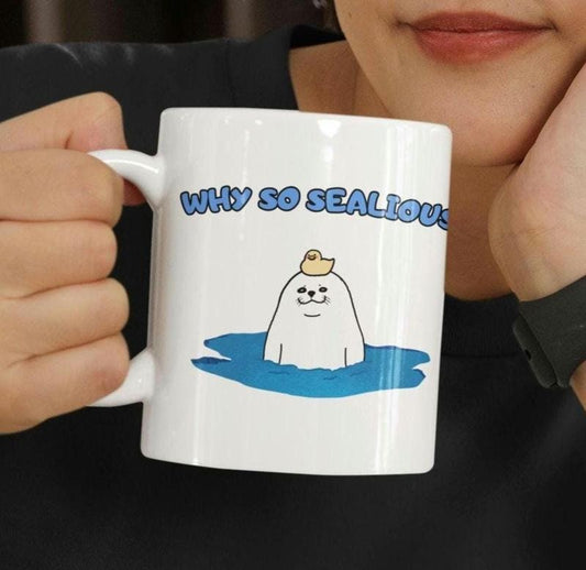 [Sale up to 50%] Why So Sealious Harp Seal Ceramic Mug Cute Seals Lover Mug Gift Harp Seal Mug Round Seal Mug Funny Seal Mug Seal Enthusiasts