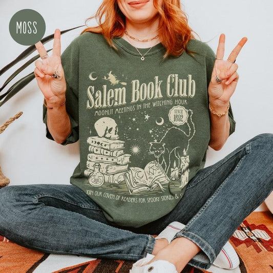 Salem Book Club Shirt for Spooky Reader Funny Book Lover Halloween Tee Salem Witches Spooky Season Shirt for Bookworm Halloween Witchy Shirt, Womenswear Unisex Tee