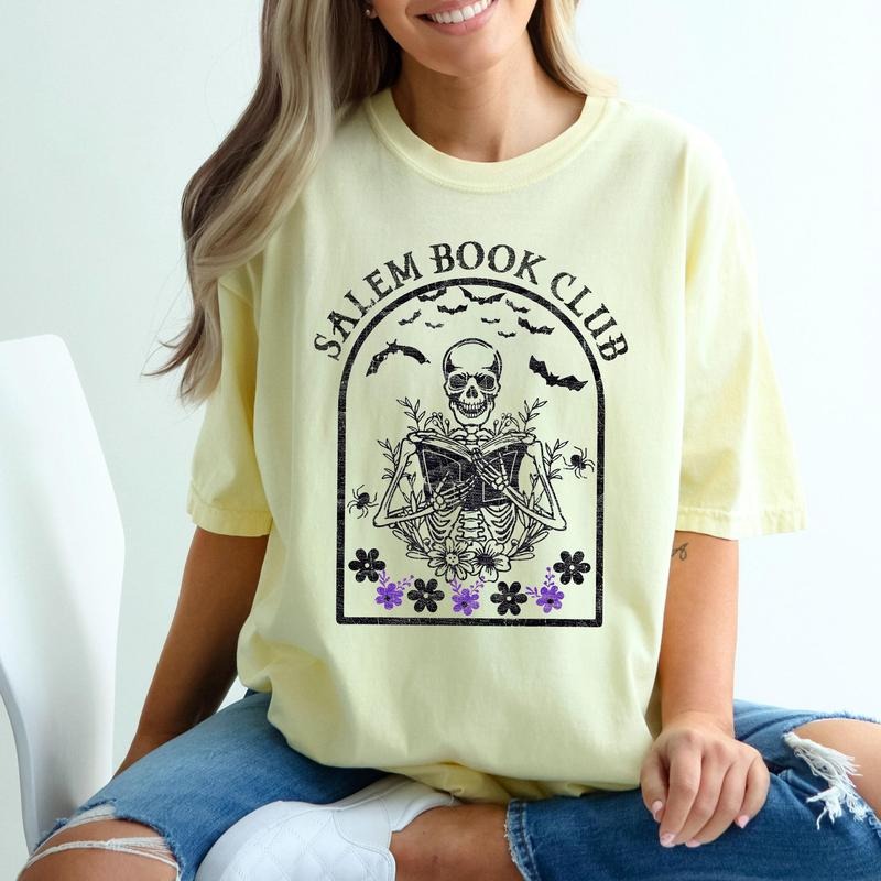Salem Book Club, Funny Skeleton, Retro, Aesthetic, Vintage, Comfort Colors Tshirt, Women's Crew Neck, Crewneck Hoodie,...