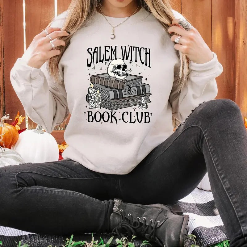 Salem Witch Book Club Sweatshirt, Funny Halloween Shirt, Reading Sweatshirt, Book Lover Halloween Gift, Skull Sweater