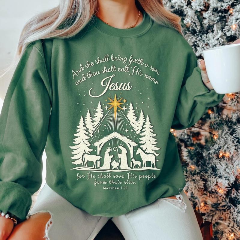 [Saleup Hidden leaf ninja 75%]Christmas Nativity Sweatshirt: Christian Jesus Shirt Warm Long Sleeve Jesus Loves You, TNF...