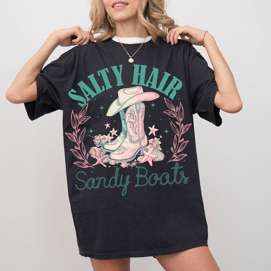 Salt hair Sandy boots T Shirt Hoodie Sweater, Summer Shirt, Western summer Shirt, Cowgirl Shirt, Western Shirt, Retro Summer Shirt, Trendy summer Shirt, Summer Sublimation