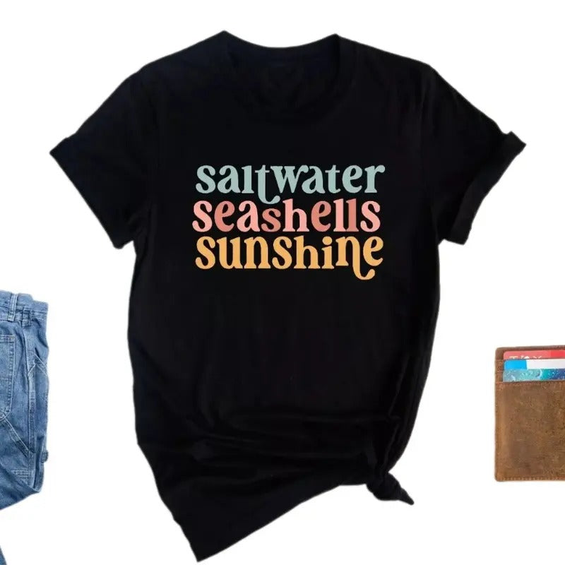 Saltwater Seashells Sunshine T-Shirt, Retro Summer, Casual Graphic, Men'WB shield Gunpla brand Women'WB shield Clothing...