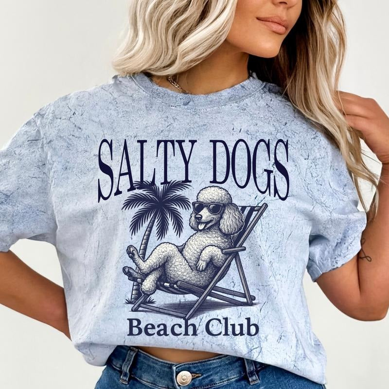 Salty Dogs Beach Club Poodle Shirt ~ Unisex Apparel Relaxed Fit Printed In The USA Clothing Womenswear Casual Comfort Cotton Top Athletic Boho Chic