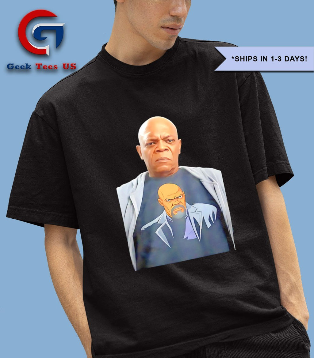 Samuel L Jackson wearing Selfie Inception Indulgence shirt