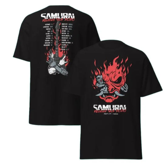 Samurai Reunion Tour Shirt With Tour locations Classic Samurai Band Shirt Cyberpunk Samurai T-Shirt Classic Top