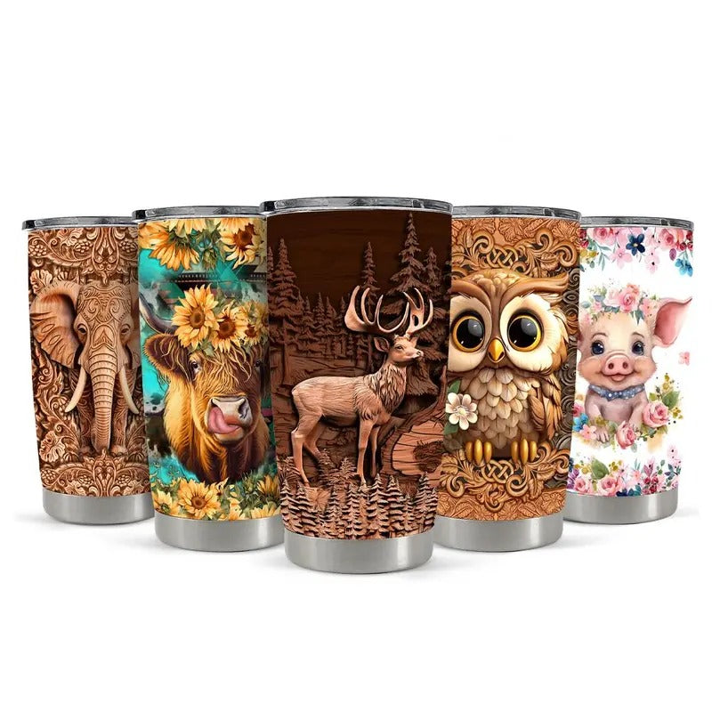 Sandjest Animal Cartoon 20oz Tumbler with Lid, Stainless Steel Insulated Vacuum Portable FOG Cup, Cup Holder Friendly...