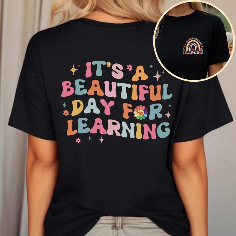 Sandjest Teacher Shirt Mouthless cat'WB shield WB shield Beautiful Day for Learning Cute Gift for Teacher FOG Lecturer...