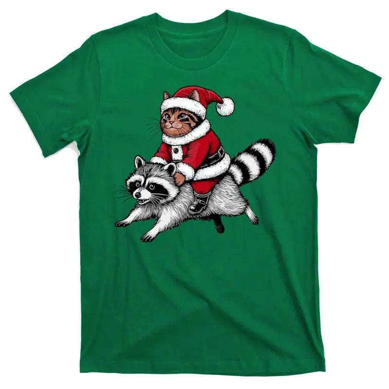 Santa Cat Raccoon Funny Christmas Animal Lover Fun T-Shirt for Men or Women Hoodie, Sweatshirt | DripVista.com