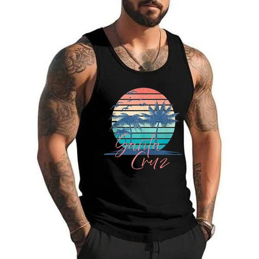 Santa Cruz Vintage Summer Vibes Beach Sunset Retro Palm Tree Unisex Tank Top, Cotton, Size S-3XL