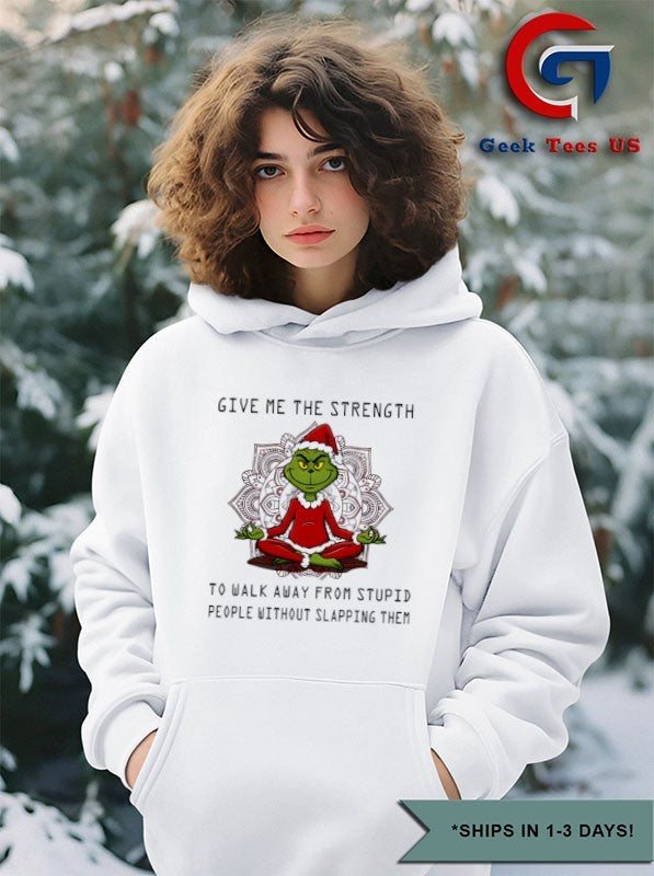 Santa Grinch Yoga give me the strength to walk away from stupid people Christmas shirt