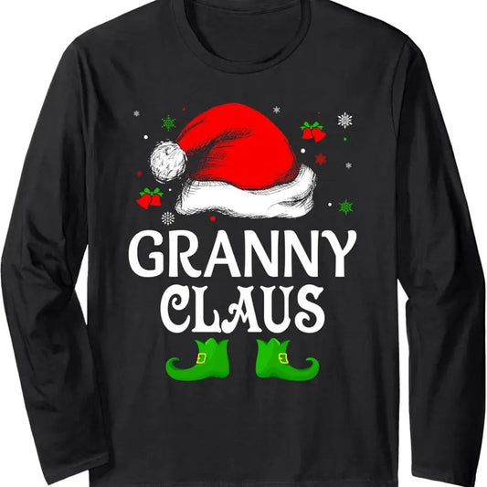 Santa Hat Granny Claus Elf Funny Ugly Christmas Sweater Long Sleeve T-Shirt