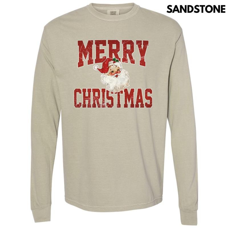 Santa Merry Christmas Long Sleeve Comfort Colors T-Shirt 'NLB' Hoodie, Sweatshirt | DripVista.com