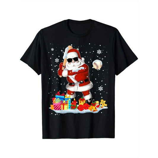 Santa Playing Baseball Cool Christmas Santa Baseball Player men's T-Shirt made in usa