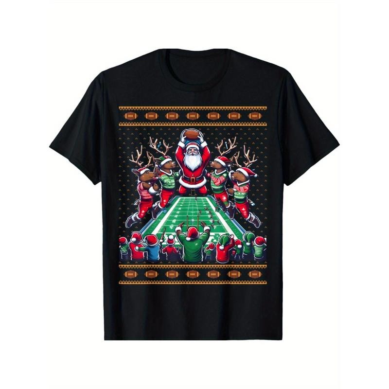 Santa Reindeer Play American Football Christmas Football Fan T-Shirt made in usa