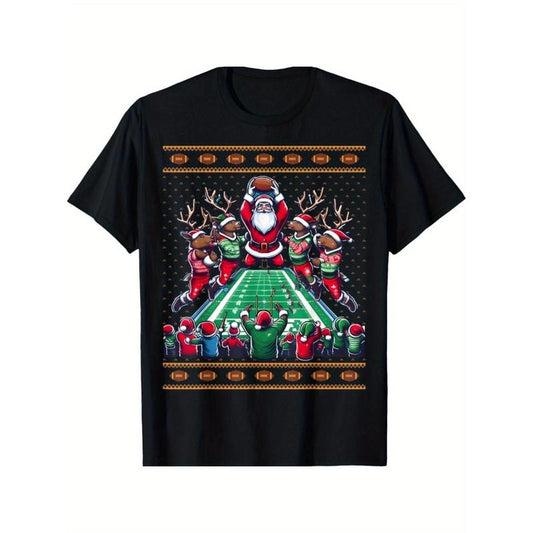 Santa Reindeer Play American Football Christmas Football Fan T-Shirt made in usa