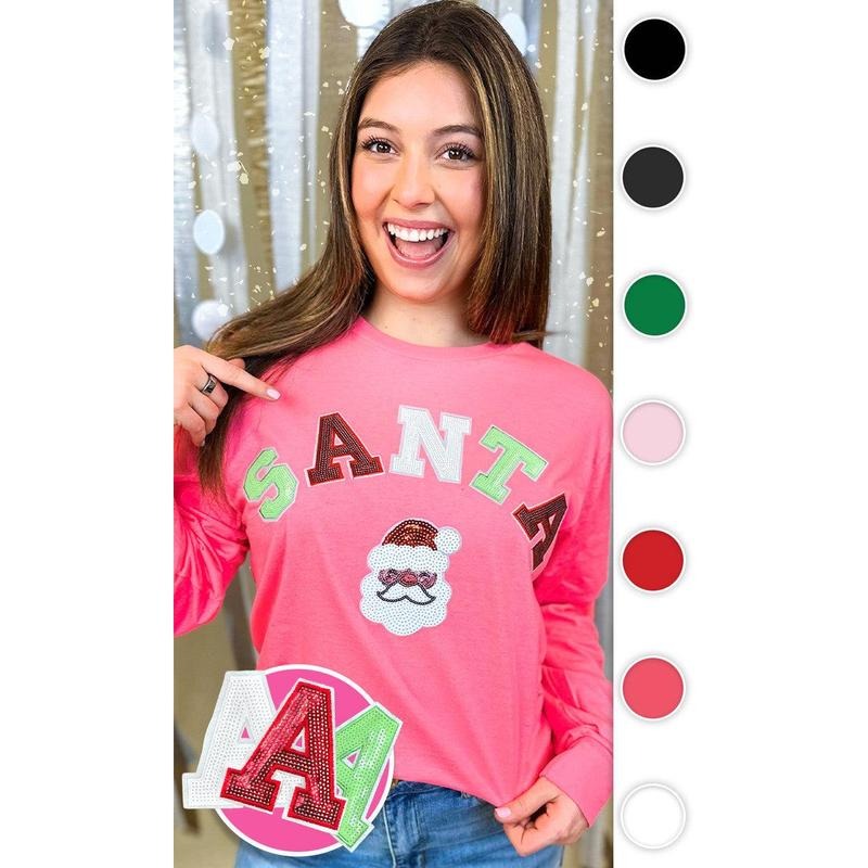 Santa Sequin Graphic Long Sleeve T-Shirt Hoodie, Sweatshirt | DripVista.com