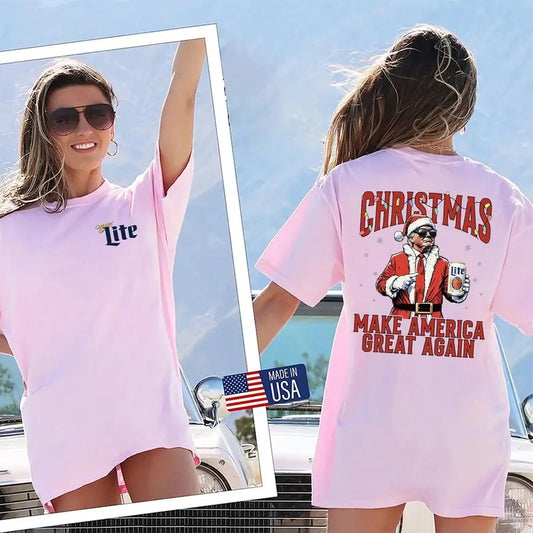 Santa Trumpp Drink Miller Lite T-shirt Sweatshirt Hoodie, Trumpp 2024 MAGA Unisex T-Shirt, Trumpp Trending 2 side shirt