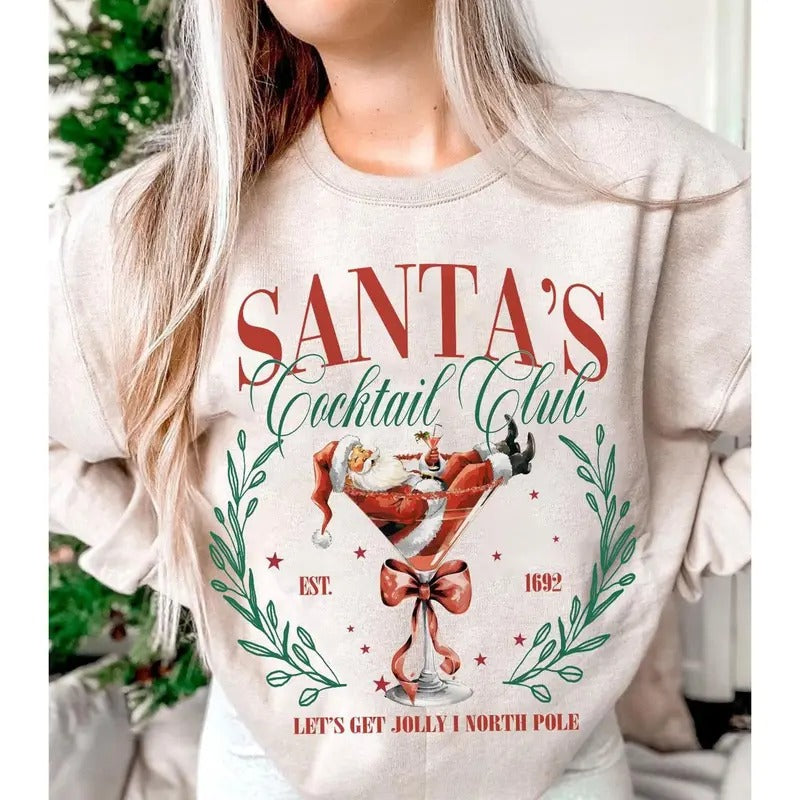 Santa's Cocktail Club Christmas Sweatshirt, Christmas Shirt, Funny Christmas Sweater, Espresso Martini, Dirty Martini,...