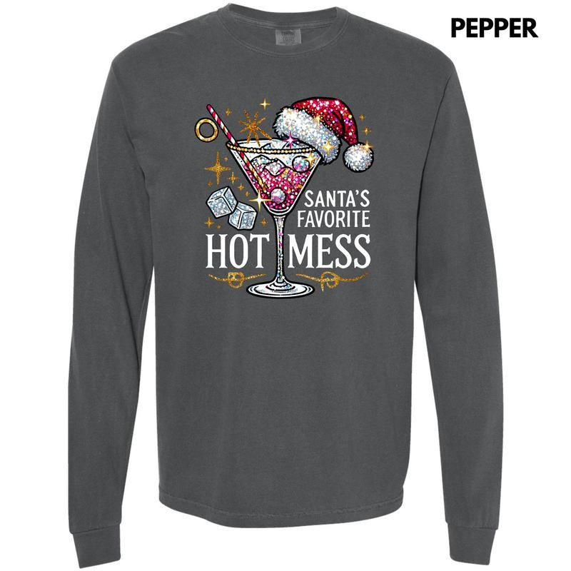 Santa's Favorite Hot Mess Long Sleeve Comfort Colors T-Shirt 'NLB'