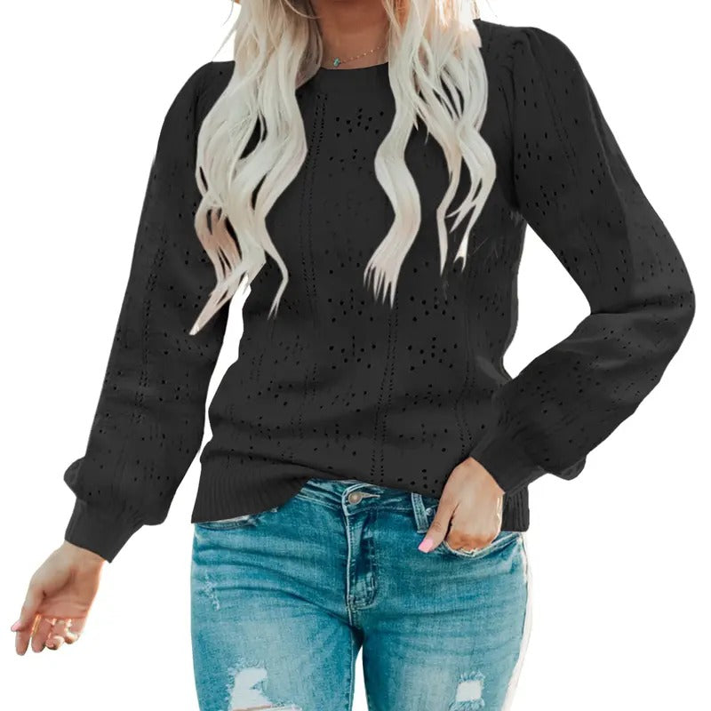 Saodimallu Womens Long Puff Sleeve Sweater Tops FOG Loose Crew Neck Shirts Cute Knitted Fall Pullover Sweaters Yellow...