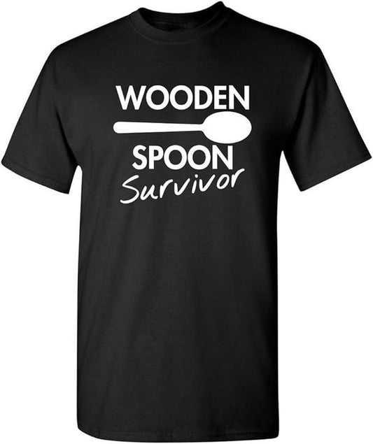 Sarcastic Humor Shirts, Wooden Spoon Survivor Adult Humor Men's Graphic Novelty Sarcastic Funny T-Shirt Menswear Top Casual Classic