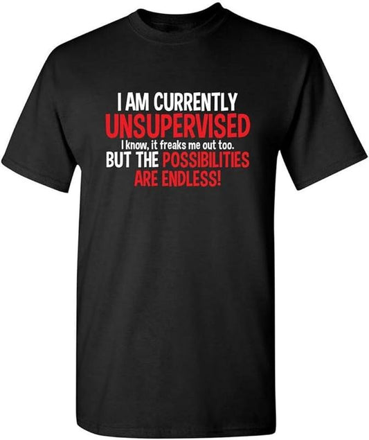 Sarcastic Work Shirts, I'm Currently Unsupervised Novelty Graphic Sarcastic Funny T Shirt Menswear Top