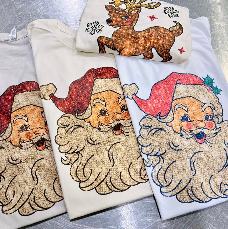 Sassy Santa Tees Retro Santa Tshirt Pink Santa Tee Classic Santa Christmas tee Holiday Santa Tee Casual Top Shortsleeve...