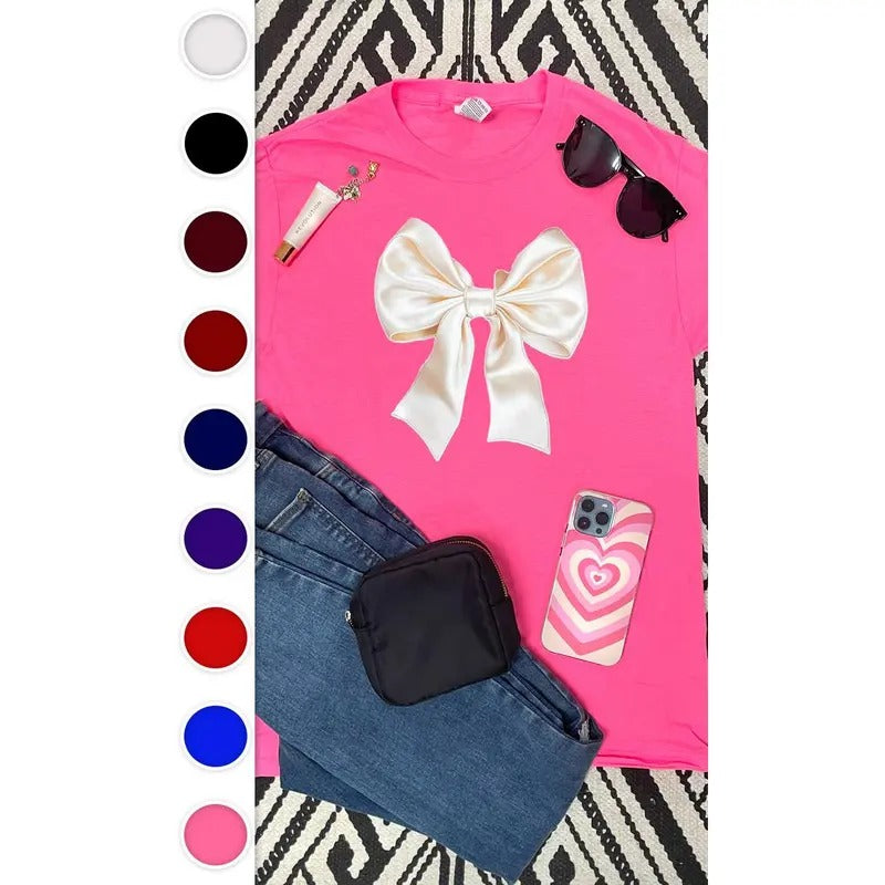 Satin Bow Graphic T-Shirt Hoodie, Sweatshirt | DripVista.com