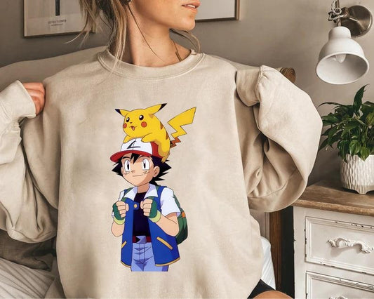 Satoshi and Pikachu Sweatshirt Tshirt Hoodie, Satoshi Pokemon Sweater, Pokemon Sweatshirt, Pokemon Anime Shirt, Anime Sweater, Satoshi Pikachu Hoodie, Satoshi Shirt, Pikachu Shirt