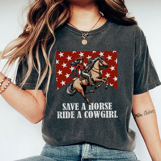 Save A Horse Shirt, Western Rodeo Vintage Tee,  Humor Unisex Graphic Printed Tee, Pride Month Retro Shirt, Cowgirl T-shirt, Comfy Fabric Graphic Tee